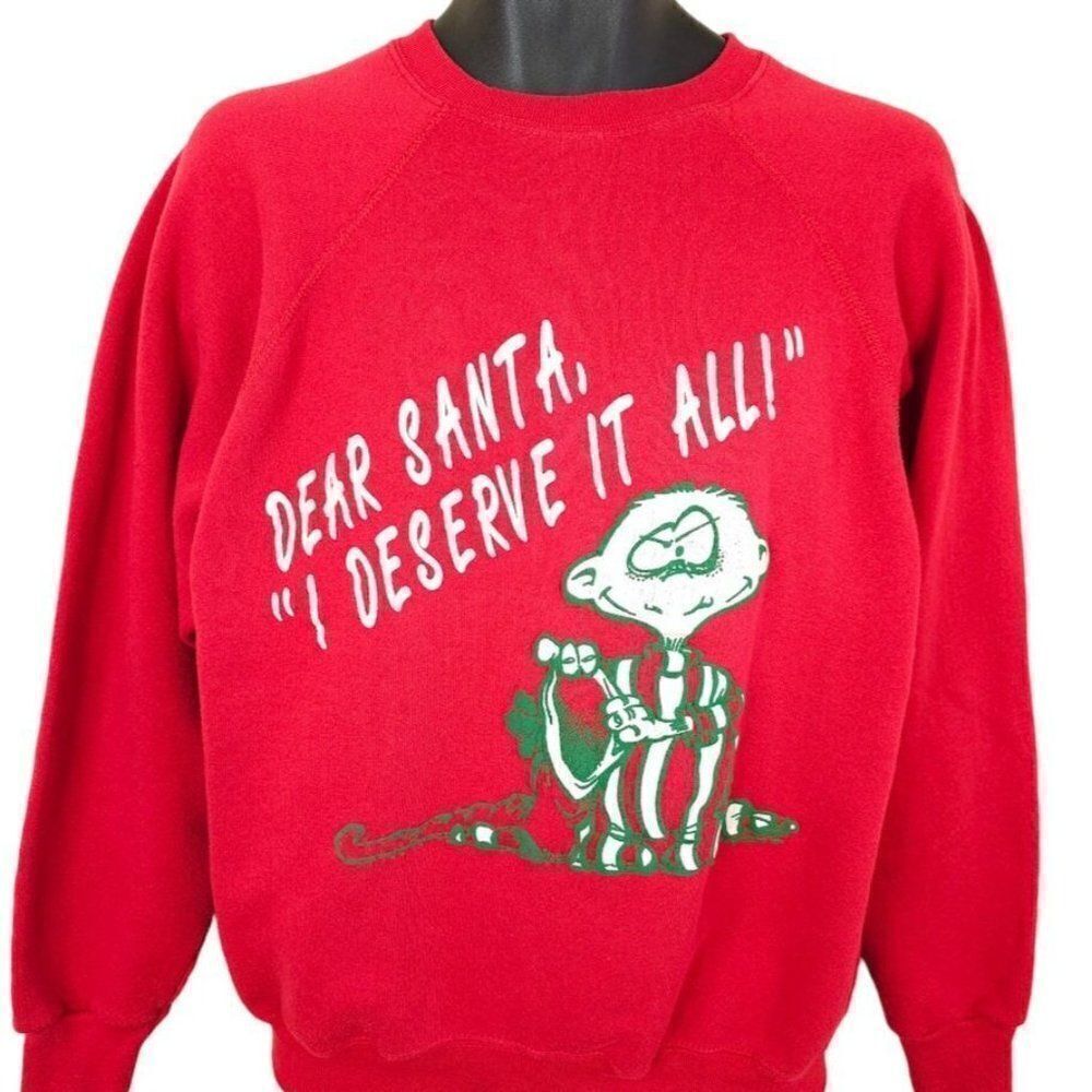 Vintage Christmas Sweatshirt Mens Size Large 80s Dear Santa Claus Made In USA